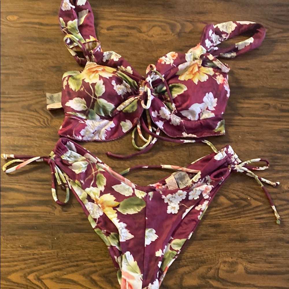 Floral Bikini Set in Purple and Green